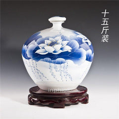 INPHIC-景德鎮十五斤青花陶瓷酒瓶 15斤密封酒壇 手繪荷花圓球瓶