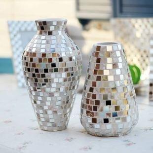 INPHIC-地中海風格馬賽克花瓶擺件 原生態貝殼玻璃拼貼花瓶 花器工藝