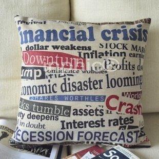 INPHIC-北歐英倫 英文字母報紙 亞麻 抱枕 靠墊 45cm x 45cm