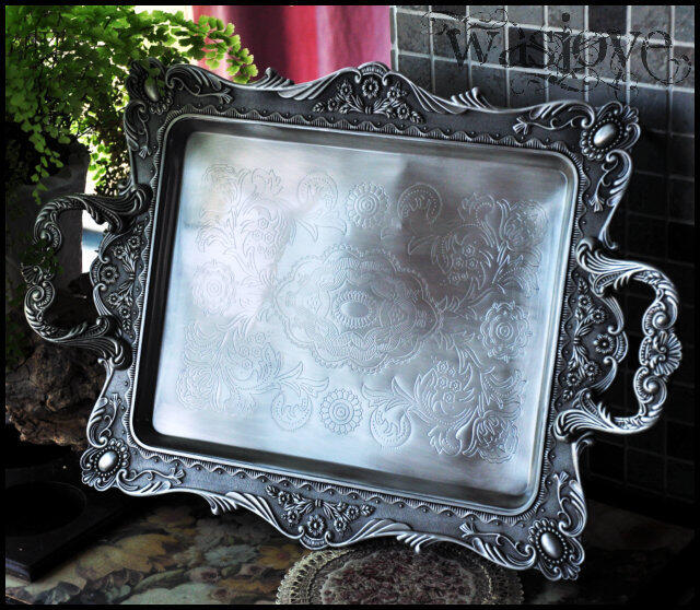 INPHIC-聖喬治之邀 歐式復古雙耳雕花 方形餐盤 託盤 裝飾盤