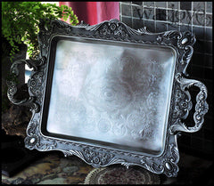 INPHIC-聖喬治之邀 歐式復古雙耳雕花 方形餐盤 託盤 裝飾盤