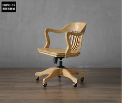 INPHIC-北歐復古實木電腦椅 橡木轉椅美式鄉村簡約書房傢俱升降辦公椅