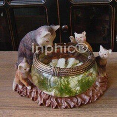 INPHIC-可愛小貓看魚魚缸 養魚龜 玻璃魚缸 樹脂魚缸