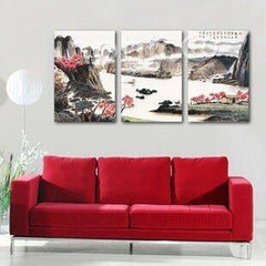 INPHIC-辦公室裝飾畫 客廳三聯無框畫走廊掛畫書房裝飾畫山水風景