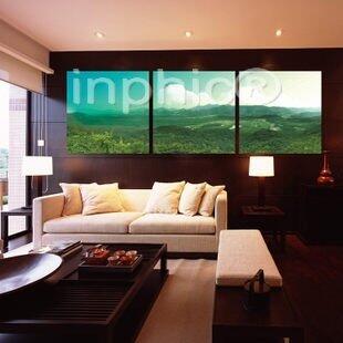 INPHIC-無框畫客廳裝飾畫現代家居風景畫簡約三聯壁畫綠地 山丘雲霧