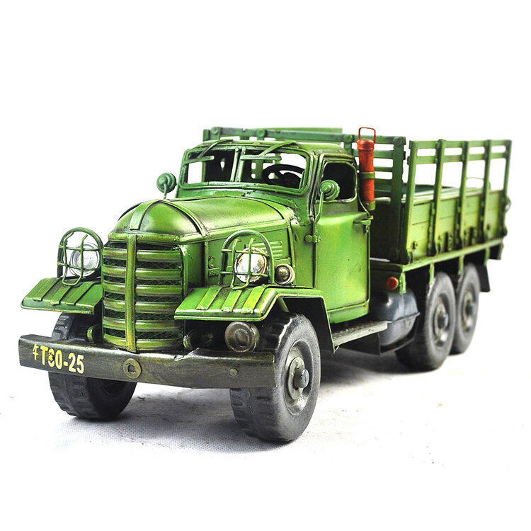 INPHIC-綠皮卡車鐵皮複古仿舊車模 歐式風格工藝擺飾F
