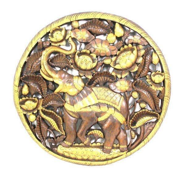 INPHIC-東南亞 家居飾品 泰國風格 泰式風情 木雕 掛件 大象荷花板