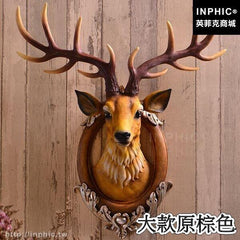 INPHIC-背景酒吧大款立體招財壁飾鹿頭玄關牆壁客廳歐式-大款福鹿臨門原棕色