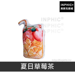 INPHIC-靠枕沙發靠墊臥室辦公室夏季水果茶杯抱枕仿真3D-夏日草莓茶
