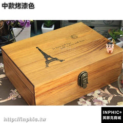 INPHIC-雜貨復古實木盒子筆記本秘密帶鎖收納盒子做舊盒證件盒-中款烤漆色