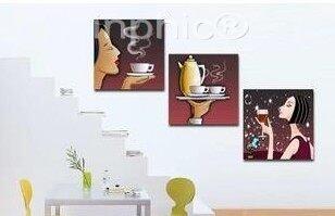 INPHIC-高檔家居裝飾畫 餐廳無框畫三聯客廳臥室壁畫 咖啡美女