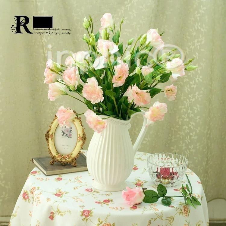 INPHIC-歐式田園 5枝粉色桔梗花地中海浮雕小奶壺 仿真花藝套裝