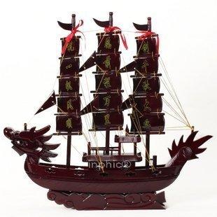 INPHIC-木雕紅木船 一帆風順工藝品 帆船模型 龍船客廳擺飾