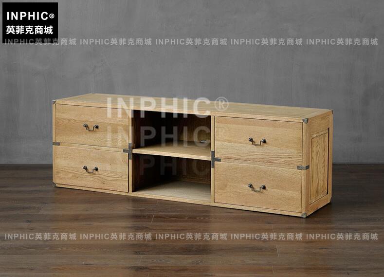 INPHIC-簡約北歐電視櫃茶幾組合套裝 美式復古客廳橡木框抽屜收納