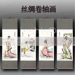 INPHIC-中國畫四大美女 絲綢卷軸掛畫 裝飾畫客廳書房 條幅畫【140cm45cm】