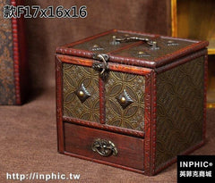 INPHIC-木質仿古首飾盒梳妝盒帶鏡做舊木盒古董收納盒拍攝道具創意禮物-款F17X16X16