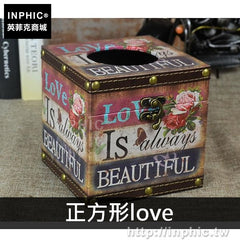 INPHIC-咖啡廳面紙盒紙巾盒復古裝飾防水皮革創意車用酒吧-正方形love