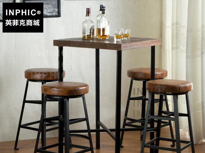 INPHIC-復古鐵藝實木吧臺桌椅 陽臺小方桌 咖啡桌椅休閒餐桌椅-吧臺桌60