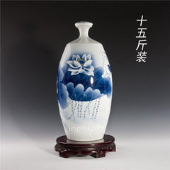 INPHIC-景德鎮十五斤青花陶瓷酒瓶 15斤密封酒壇 手繪荷花長瓶