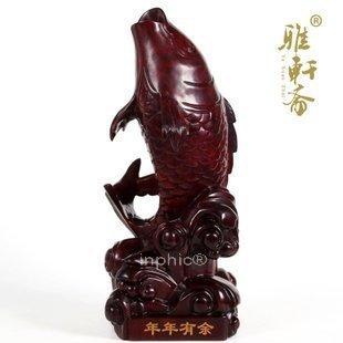 INPHIC-紅木雕工藝品 鯉魚跳龍門 年年有餘鮮花花插 家居擺飾