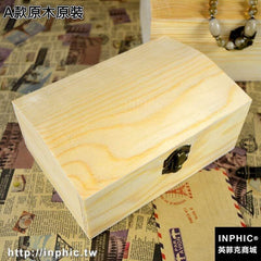 INPHIC-復古盒子歐式帶鎖實木盒子桌面三件套收納盒密室逃脫道具盒-A款原木原裝