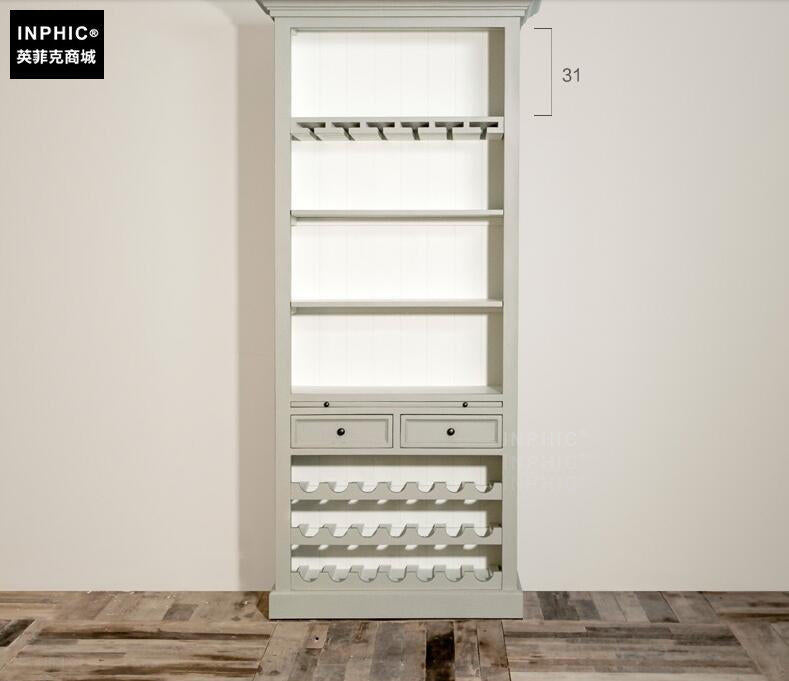 INPHIC-北歐復古酒櫃 法式簡約餐廳7層兩抽多功能餐邊角櫃楊木高櫥櫃