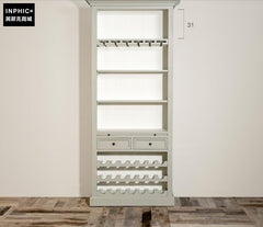 INPHIC-北歐復古酒櫃 法式簡約餐廳7層兩抽多功能餐邊角櫃楊木高櫥櫃