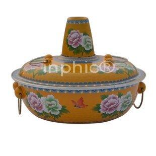 INPHIC-黃牡丹花法瑯電磁爐火鍋 火鍋 搪瓷火鍋32厘米