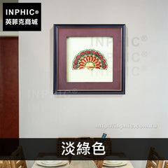INPHIC-掛畫牛皮扇子東南亞裝飾畫實物畫客廳立體沙發背景牆泰國-淡綠色