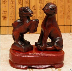 INPHIC-開光菩提靈獒寶駒金葉擺件 寶葫蘆隨身金卡擺件財旺馬騰(一對帶底座)