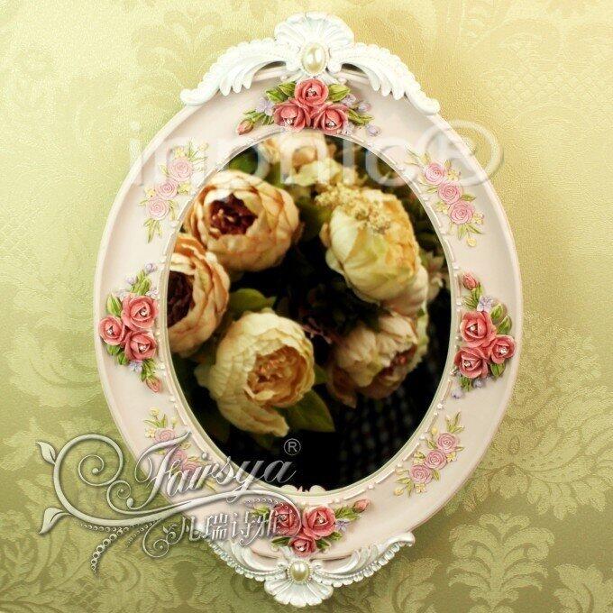 INPHIC-歐式田園婚慶裝飾復古粉玫瑰花裝飾化妝鏡浴室鏡掛鏡