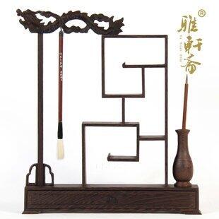 INPHIC-紅木文房四寶 茶壺座 帶抽屜筆插筆筒 雞翅木筆掛毛筆架