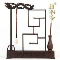 INPHIC-紅木文房四寶 茶壺座 帶抽屜筆插筆筒 雞翅木筆掛毛筆架