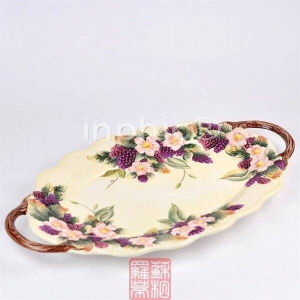 INPHIC-家居 皇妃浮雕花陶瓷水果托盤零食盤
