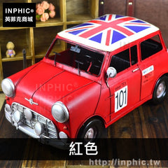 INPHIC-英倫家居鐵皮鐵藝模型國旗櫥窗復古老爺車汽車擺件-紅色