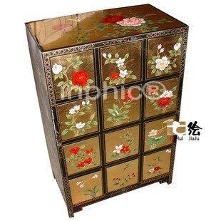 INPHIC-手繪中式金箔漆器 十二抽屜櫃裝飾中藥櫃多屜櫃