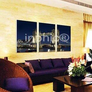 INPHIC-倫敦橋夜景客廳無框畫三聯畫臥室裝飾畫風景歐美現代簡約壁畫