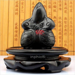 INPHIC-開運 開光黑色靈龜賜福石雕擺件靈龜背葫蘆屬虎的人開運吉祥物(帶底座)