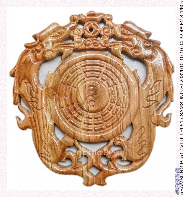 INPHIC-宗教 開光桃木雙龍八卦鏡鎮宅避邪、聚財化煞風水吉祥工藝品