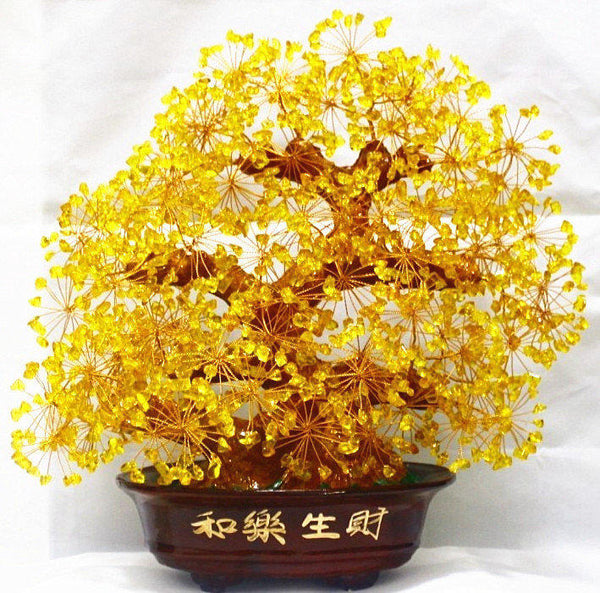 超人氣熱銷天然黃水晶發財樹招財樹搖錢樹水晶樹和樂生財擺件多色喬遷