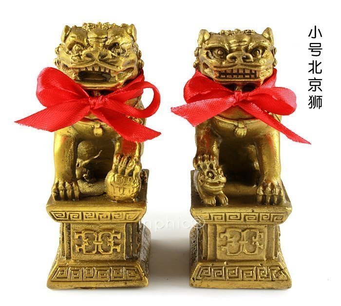 INPHIC-宗教 開光雄獅滾球靈獅護鼠雙獅鎮塔靈獅助祥財獅抱喜 擺件(一對)