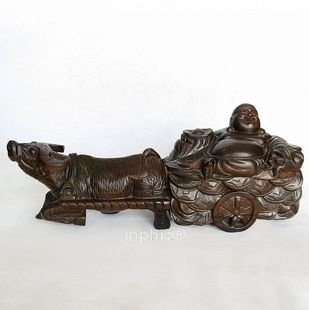 INPHIC-佛像 越南紅木工藝品木雕家居風水擺飾 彌勒佛笑佛 50牛拉佛