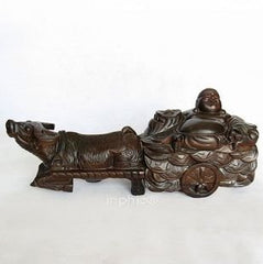 INPHIC-佛像 越南紅木工藝品木雕家居風水擺飾 彌勒佛笑佛 50牛拉佛