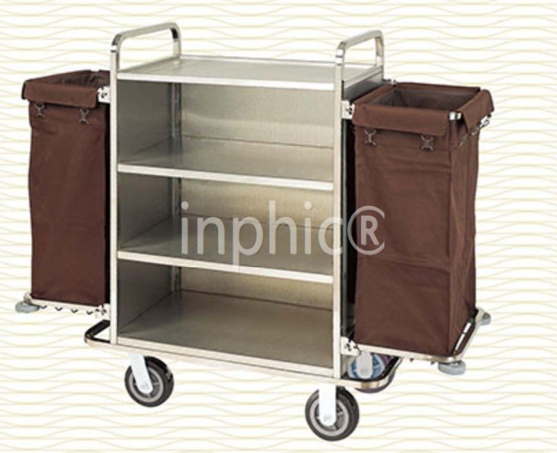 INPHIC-飯店客房服務車雙邊房口車推車 賓館工作車不鏽鋼收集車