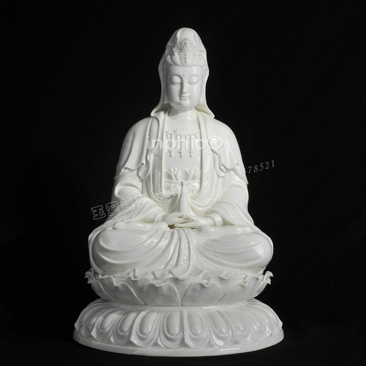 INPHIC-佛像 坐蓮浮雕觀音 觀音像像 開光瓷器佛像觀音像擺飾供奉 瓷器瓷雕佛