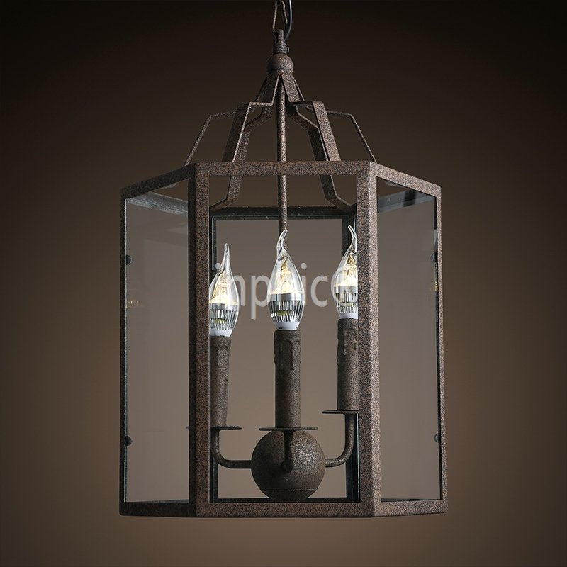 INPHIC-美式鄉村復古鐵藝六邊形蠟燭吊燈loft咖啡廳酒吧吧臺工業吊燈