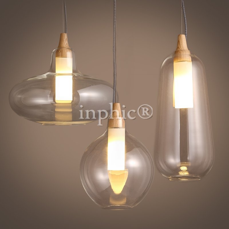 INPHIC-北歐 現代木質 玻璃燈罩吊燈 咖啡店吧臺走道led餐桌燈