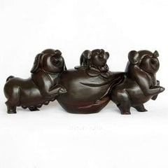 INPHIC-開運 紅木工藝品 福豬送財 合家歡擺飾 木雕刻家居風水擺飾