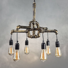 INPHIC-loft美式鄉村復古燈創意餐廳燈酒吧咖啡廳客廳特色工業風水管吊燈具 6頭