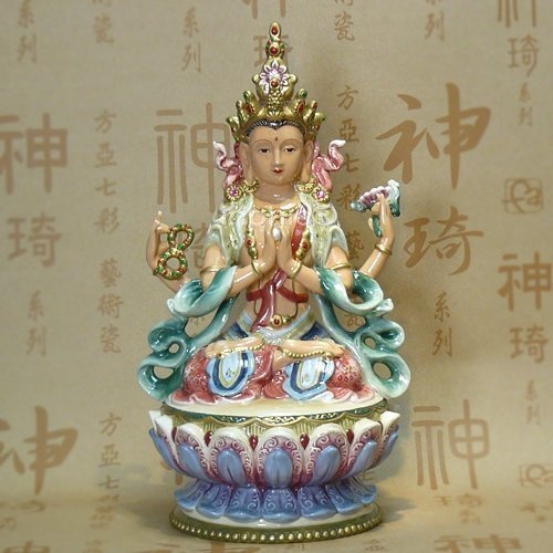 INPHIC-宗教 七彩藝術瓷 風水工藝品 四臂觀音 陶瓷擺飾擺設